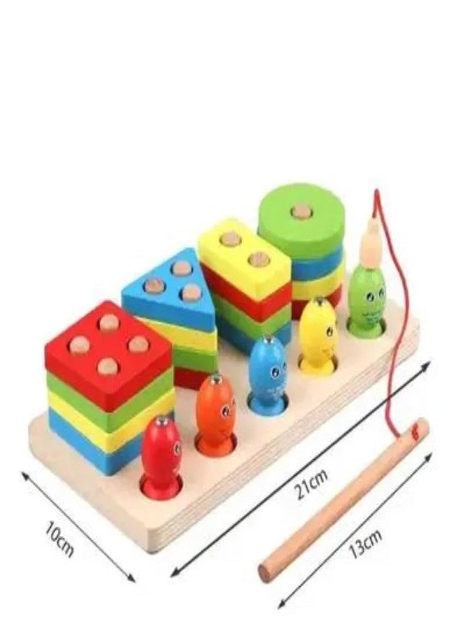 Little Mind Wooden Sorting & Stacking Toy Puzzle for 12+ Months Baby Boys & Girls, Geometric Building Kit, Shape Sorter Puzzles, Magnetic Fishing Toy - Image 3